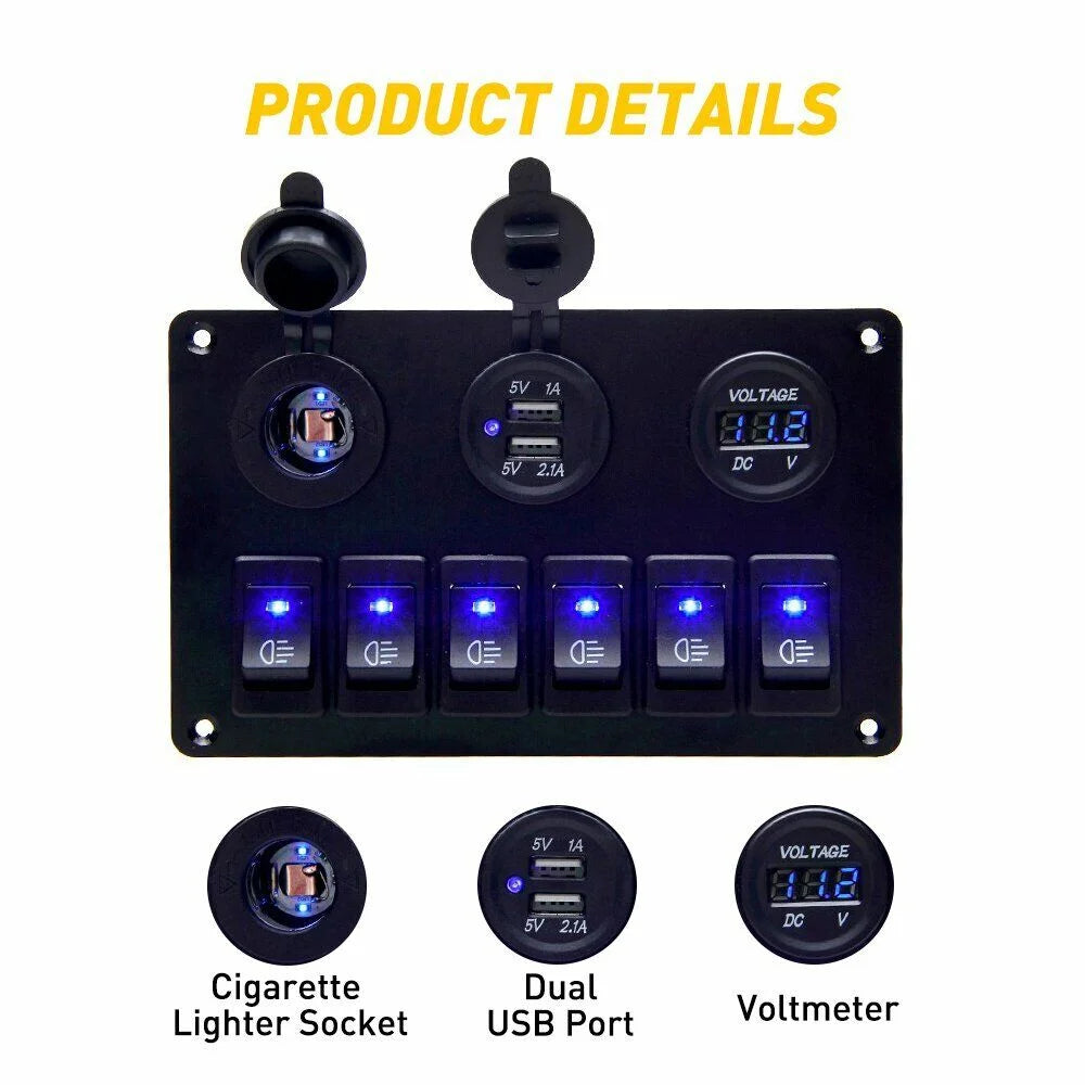 Blue LED Rocker Switch Panel Circuit Breaker Waterproof W979078