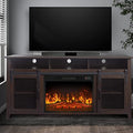 White Oak Fireplace TV Stand with Open Storage Shelves and Cabinets L792131