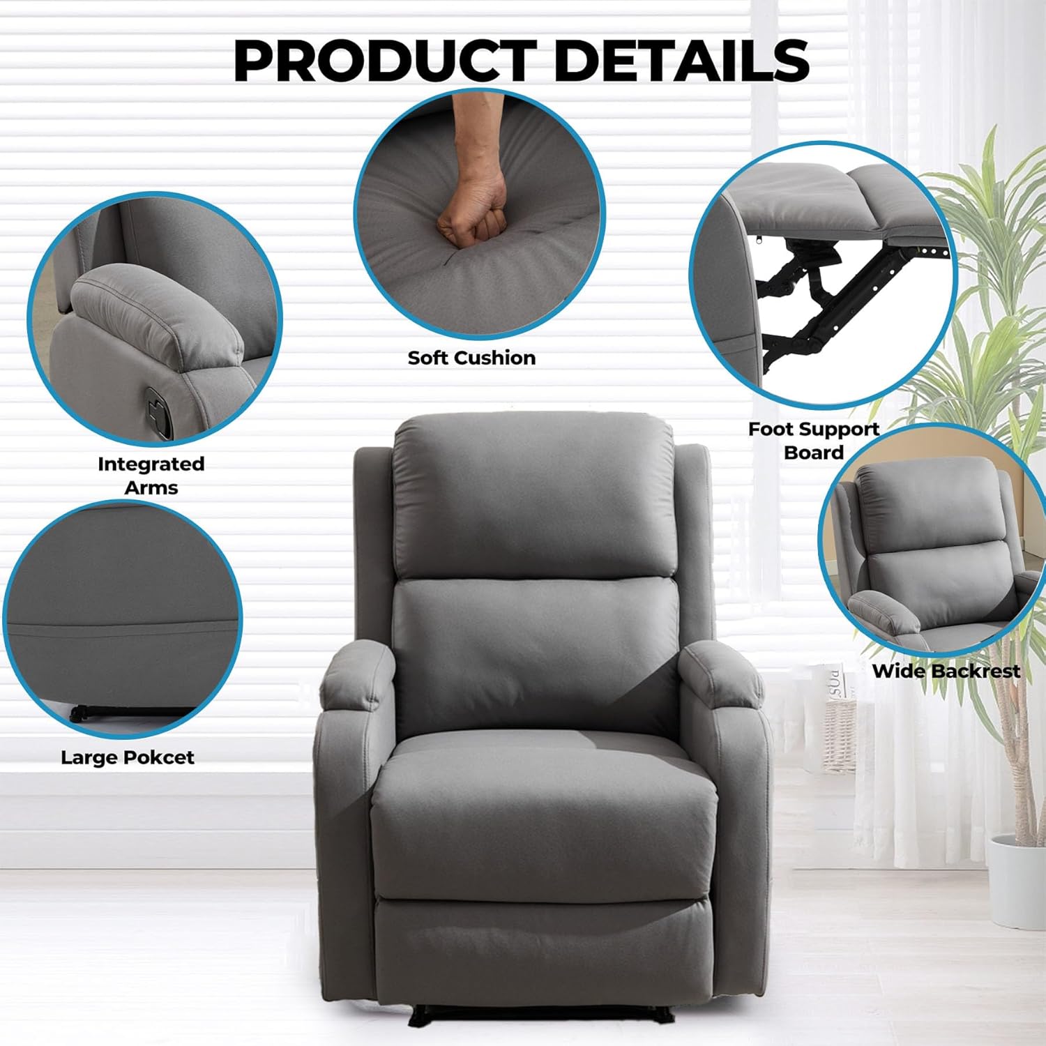 Leather Recliner Chair with Adjustable Backrest F791306