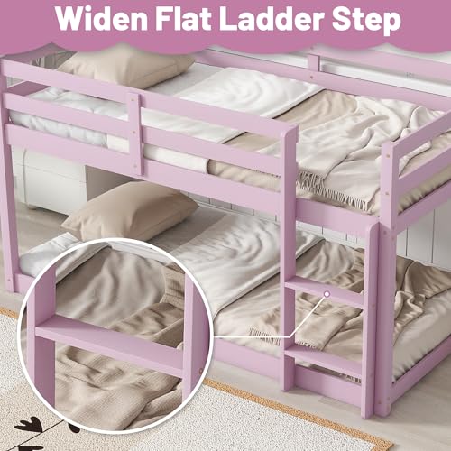 Twin Over Twin Wood Bunk Bed with Ladder Guardrails J34987