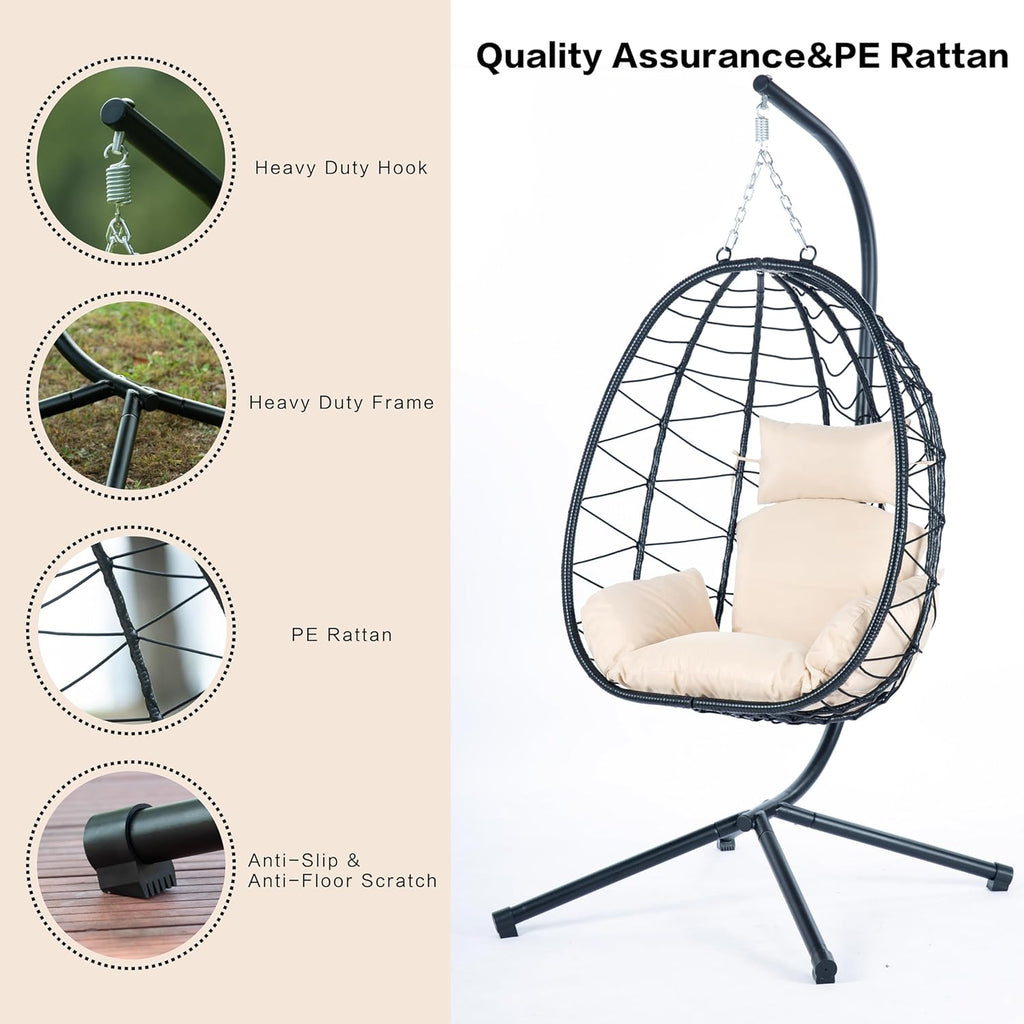 Egg Chair with Stand, Rattan Hanging Chair with Cushion S4962