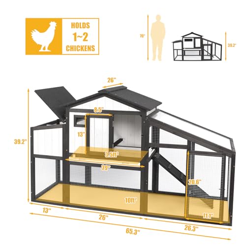 Black Wooden Chicken Coop and Rabbit Hutch with Nesting Box and Pull Out Tray Y84851