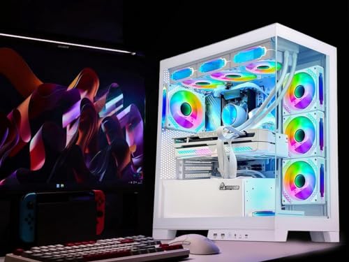 White Gaming PC Desktop Computer with AMD Ryzen 7 5700X, RTX 4060 8G, 32GB DDR4 RAM, 1TB M.2 PCIE + 2TB SATA SSD, Windows 11 Pro J579