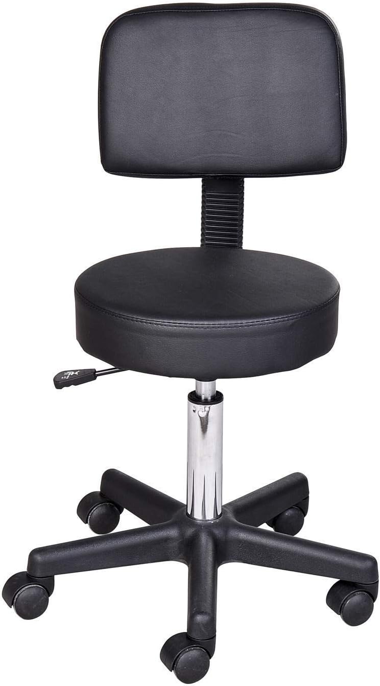 Black Swivel Stool with Back Support, Adjustable Height, PU Leather, Wheels T574551