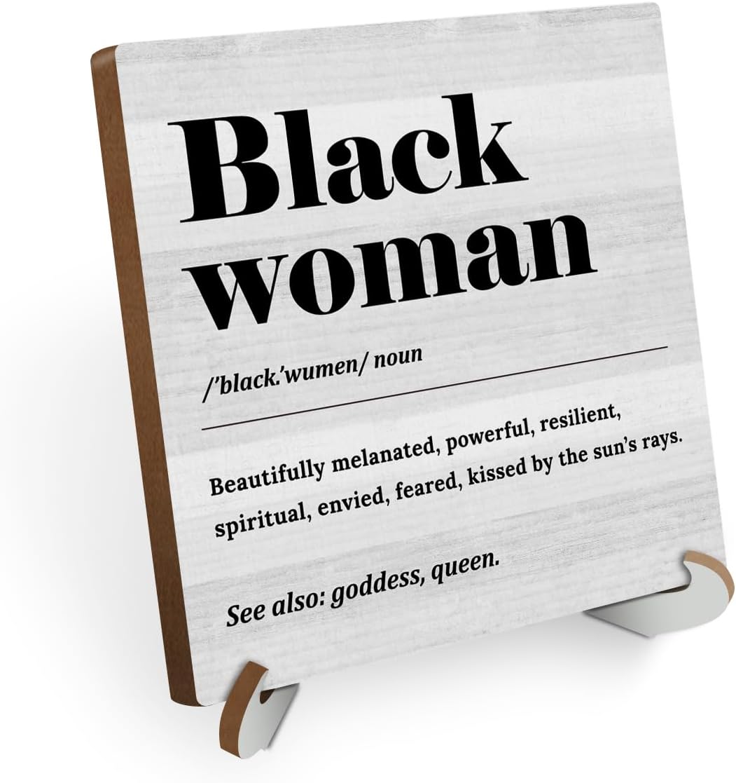Black Wood Sign Desk Decor with Wooden Stand R2617