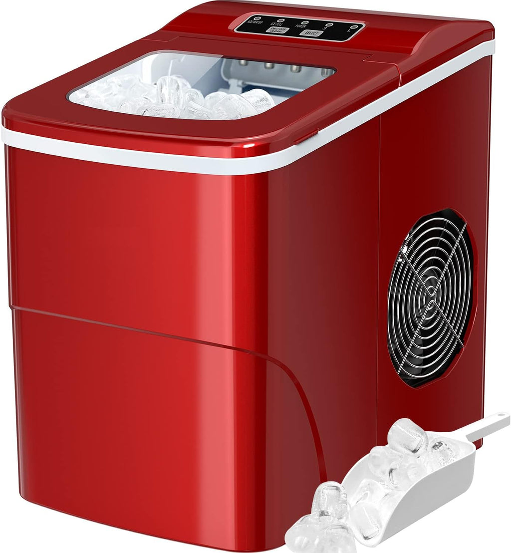 Red Ice Maker Machine, 26lbs 24Hrs Portable Self-Cleaning Z938