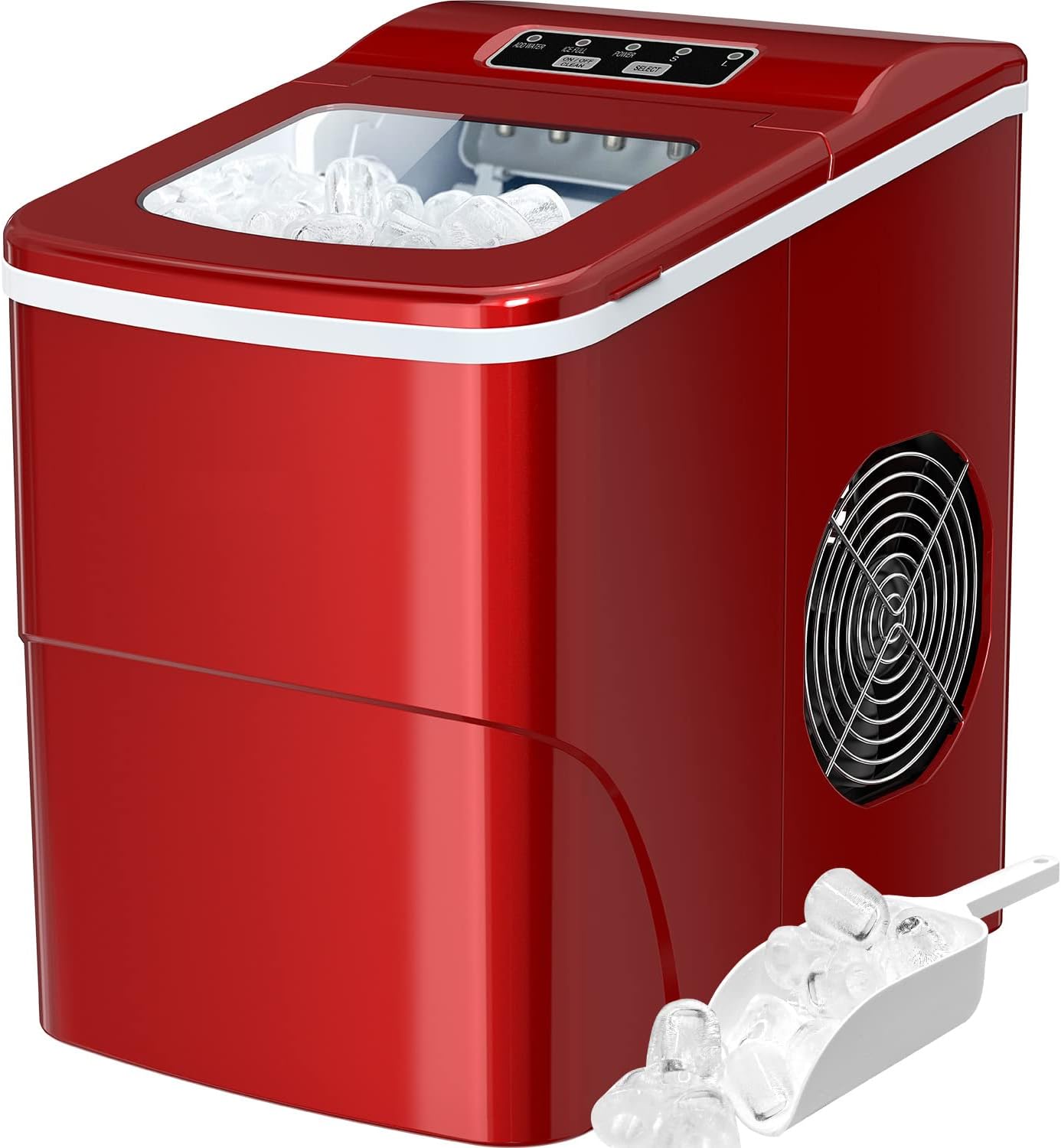 Red Ice Maker Machine, 26lbs 24Hrs Portable Self-Cleaning Z938