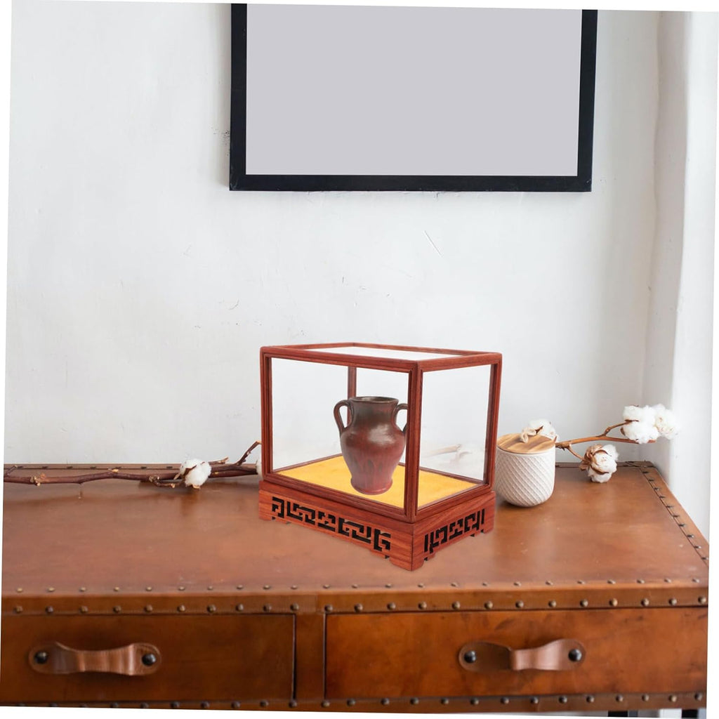 Transparent Display Box Glass Dome Cloche with Wooden Base E396