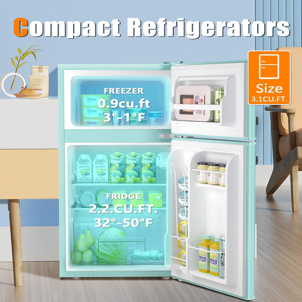 Compact Mini Refrigerator Separate Freezer, 3.2 cu ft. Green D231045