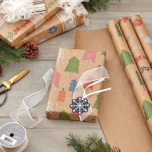 Brown Kraft Christmas Wrapping Paper Rolls (Pack of 3: 90 sq. ft. ttl) Q365853