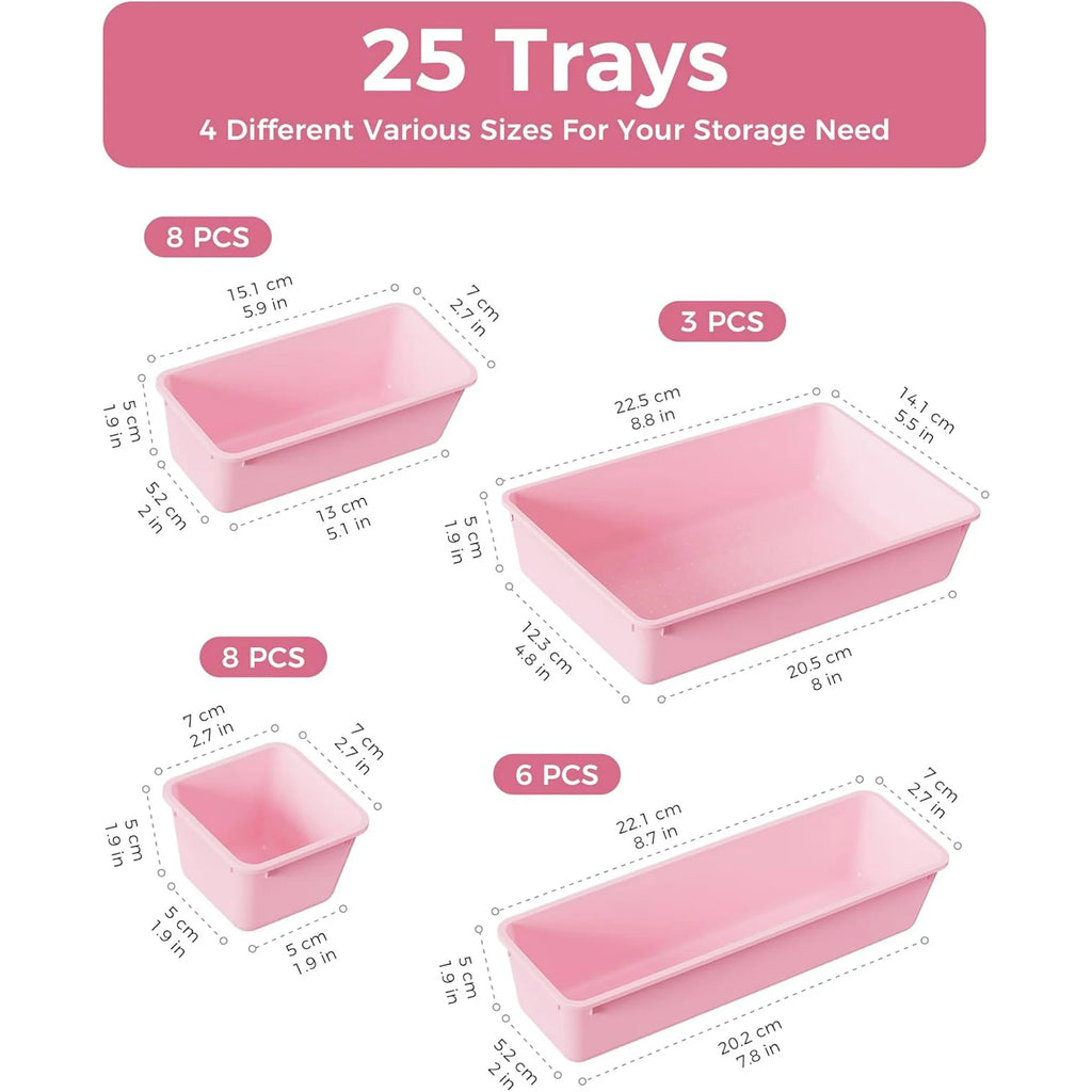 25 PCS Plastic Drawer Organizers Set, 4-Sizes (Pink) H257574