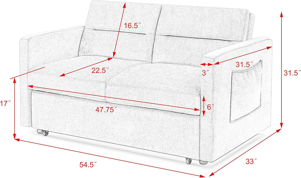 Beige Velvet 3 in 1 Convertible Sleeper Sofa P798