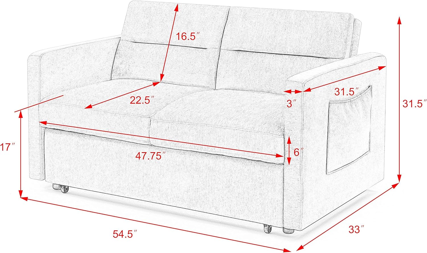 Beige Velvet 3 in 1 Convertible Sleeper Sofa P798