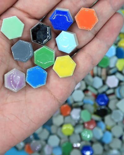 Yellow Hexagon Ceramic Mosaic Tiles, Pack of 100, 0.35 Inch J131861