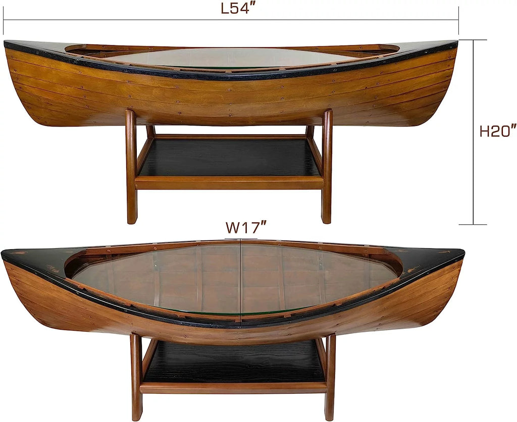 Wooden Boat Canoe Coffee Table Antique Honey Finish Y20786