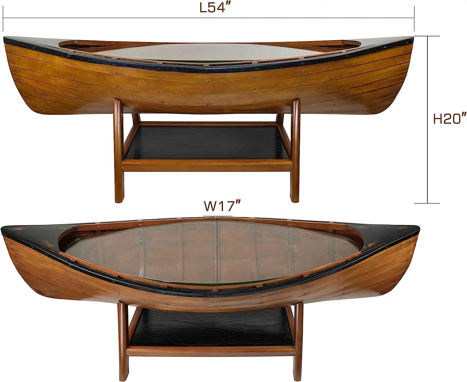 Wooden Boat Canoe Coffee Table Antique Honey Finish Y20786
