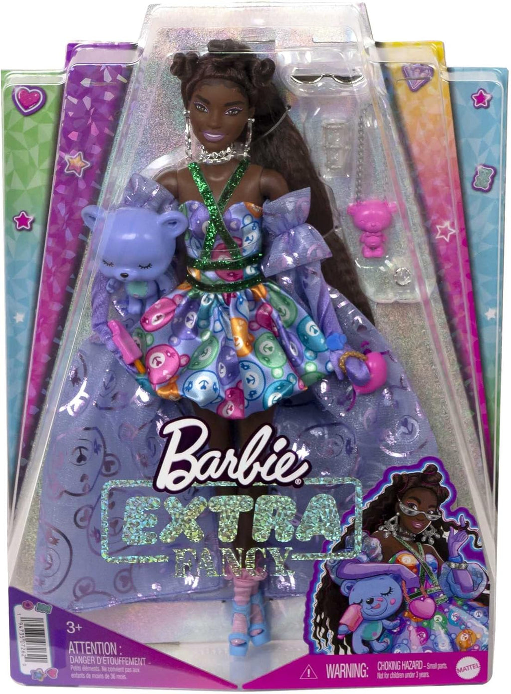 Teddy-Print Gown Fashion Doll with Teddy Bear Pet Q9621