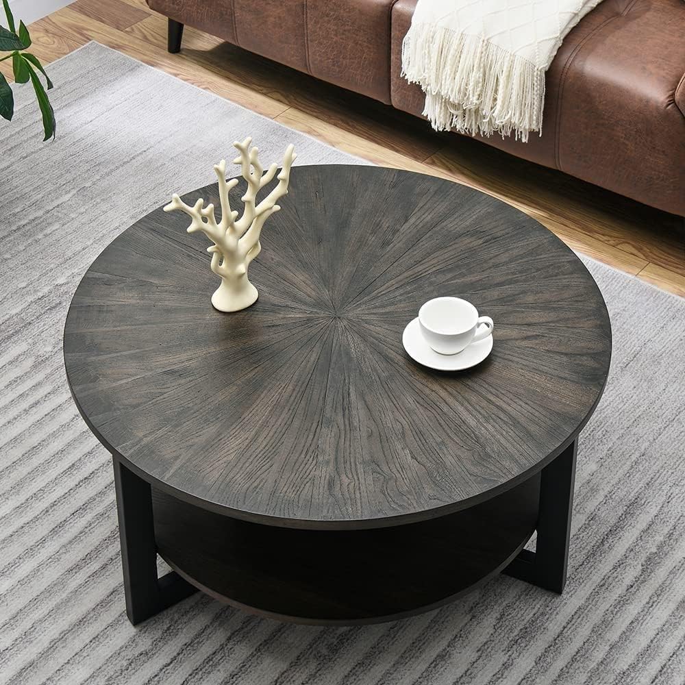 Rustic Wood Round Coffee Table Y256