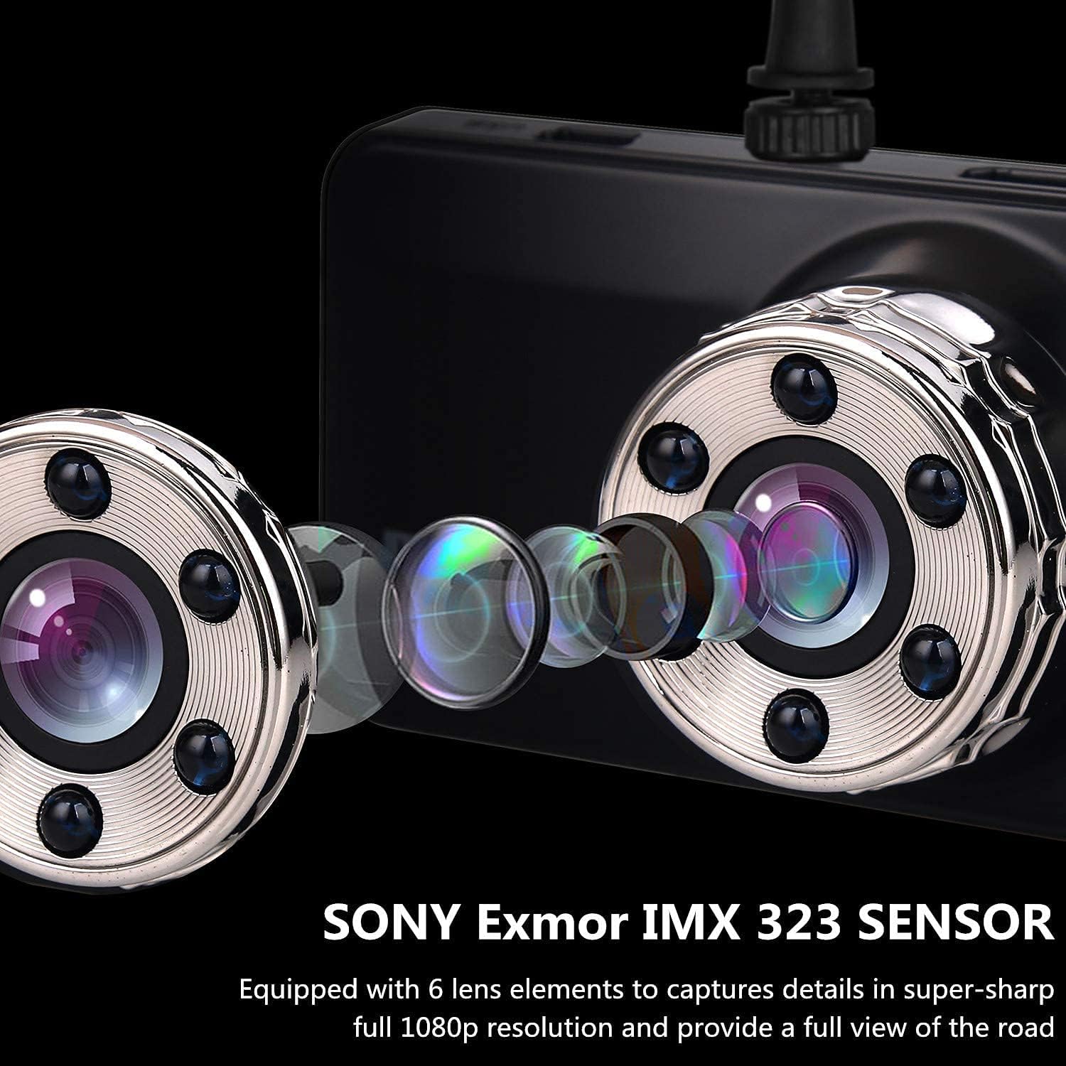 Dash Cam Front and Rear 1080P Full HD Car DVR Dashboard Camera with 3.0" LCD Display Night Vision G-Sensor U522