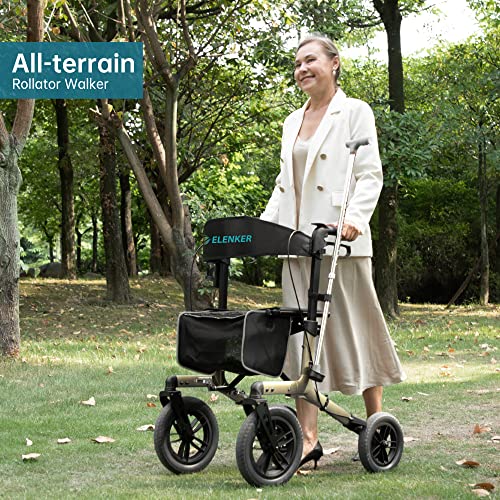 Compact Folding All-Terrain Rollator Walker with Rubber Wheels (Orange) S2282