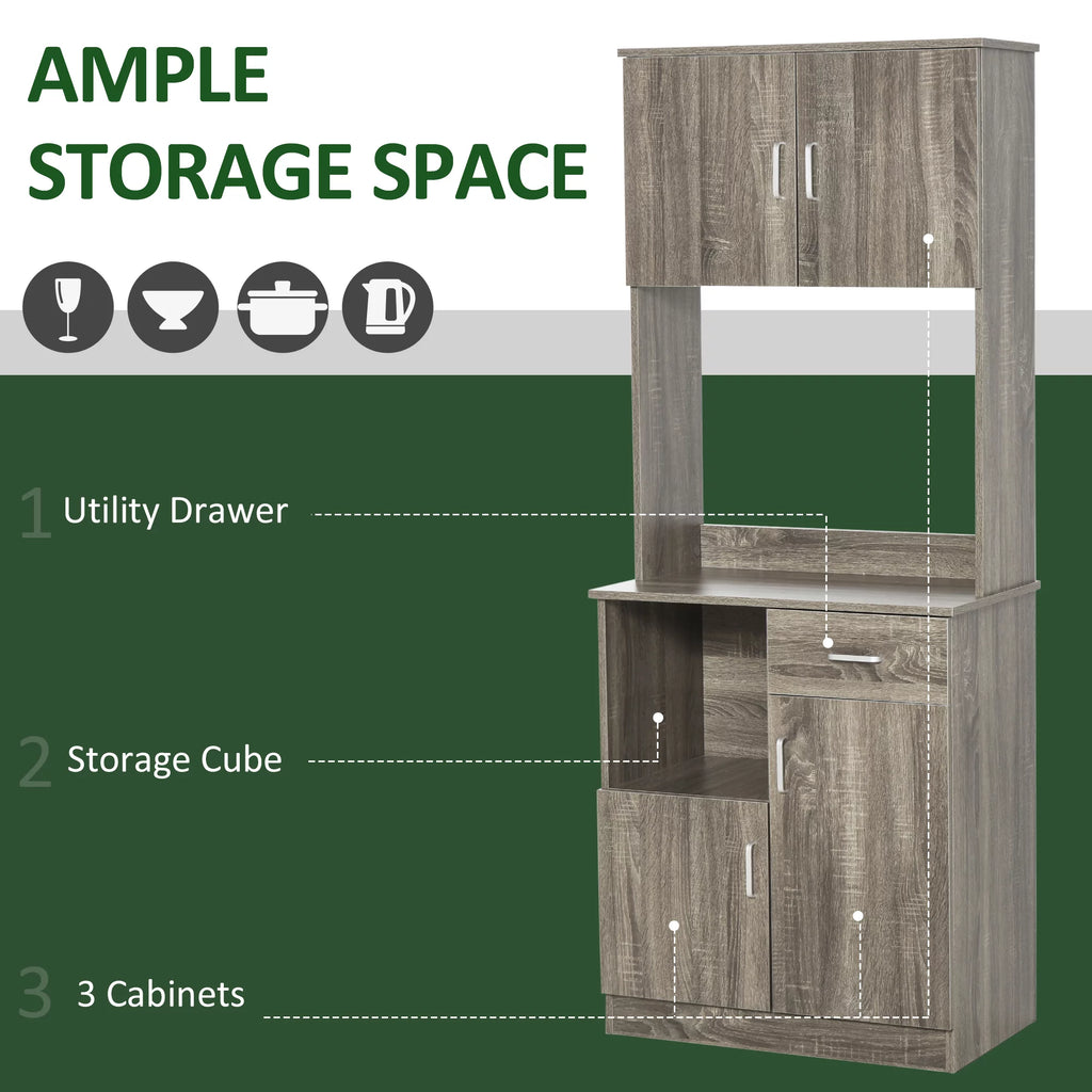 Gray Kitchen Pantry Storage Cabinet with Microwave Stand Z697127