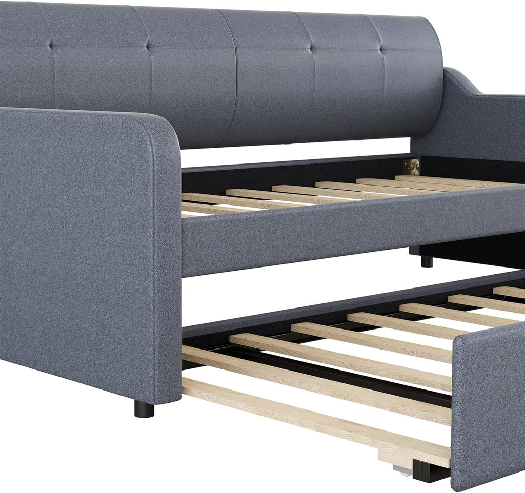 Twin to King Extendable Sofa Bed Frame with Trundle, Grey Y31529
