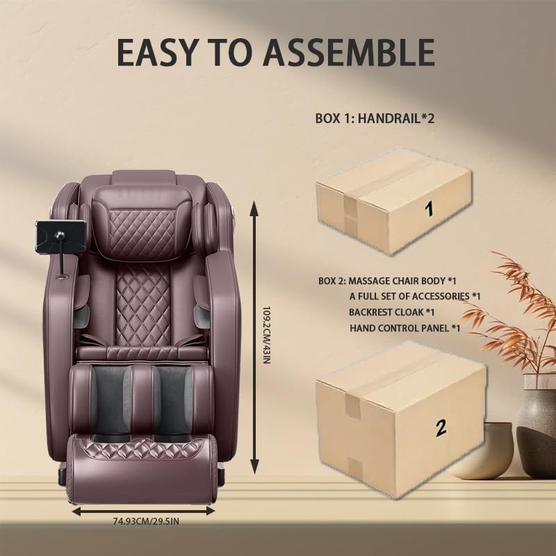 Brown White Full Body Zero Gravity Massage Recliner Chair with Hip Heat H808