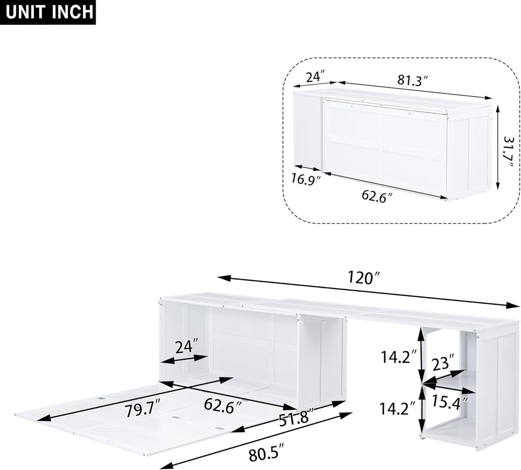 Queen Size White Murphy Bed with Rotating Desk D19369
