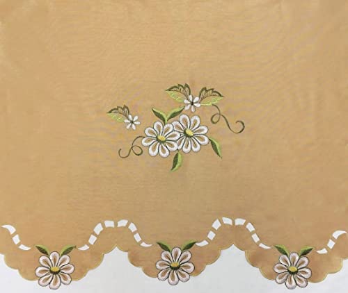 Bronze Faux Silk Kitchen Curtain Set with Cutwork Floral K39192