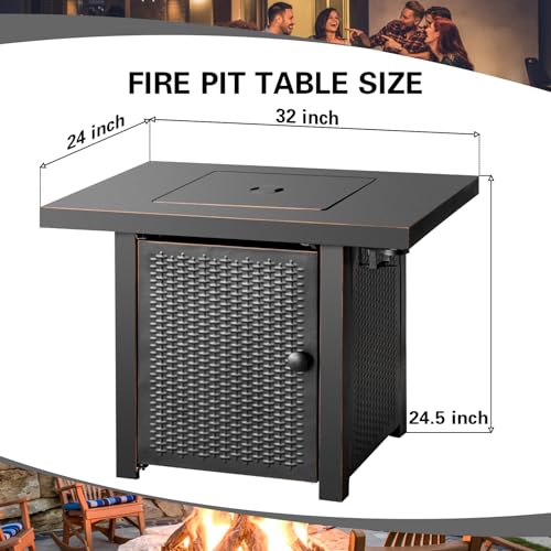 32 Inch Propane Fire Pit Table with Lid and Lava Rock R498