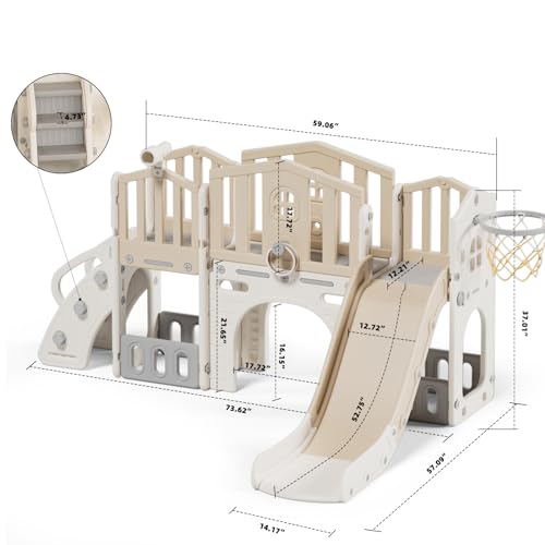 Gray 8 in 1 Toddler Slide Set with Basketball Hoop P894