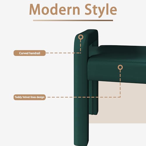 Beige Teddy Velvet Armrest Bench with Dark Brown Wooden Legs O530063