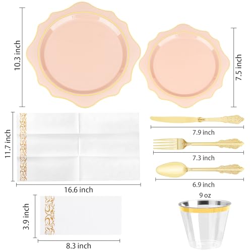 350 PCS Clear and Gold Plastic Plates, 50 Cups, 150 Silverwares, 50 Napkins F668040