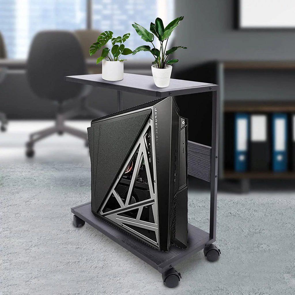 2-Tier Computer Tower Stand with Lockable Wheels B656996