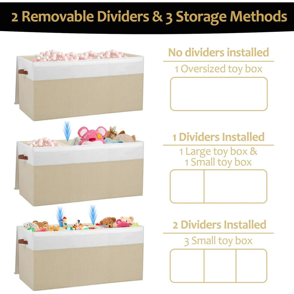Extra Large Toy Storage Box with Lid, Beige and White R25814