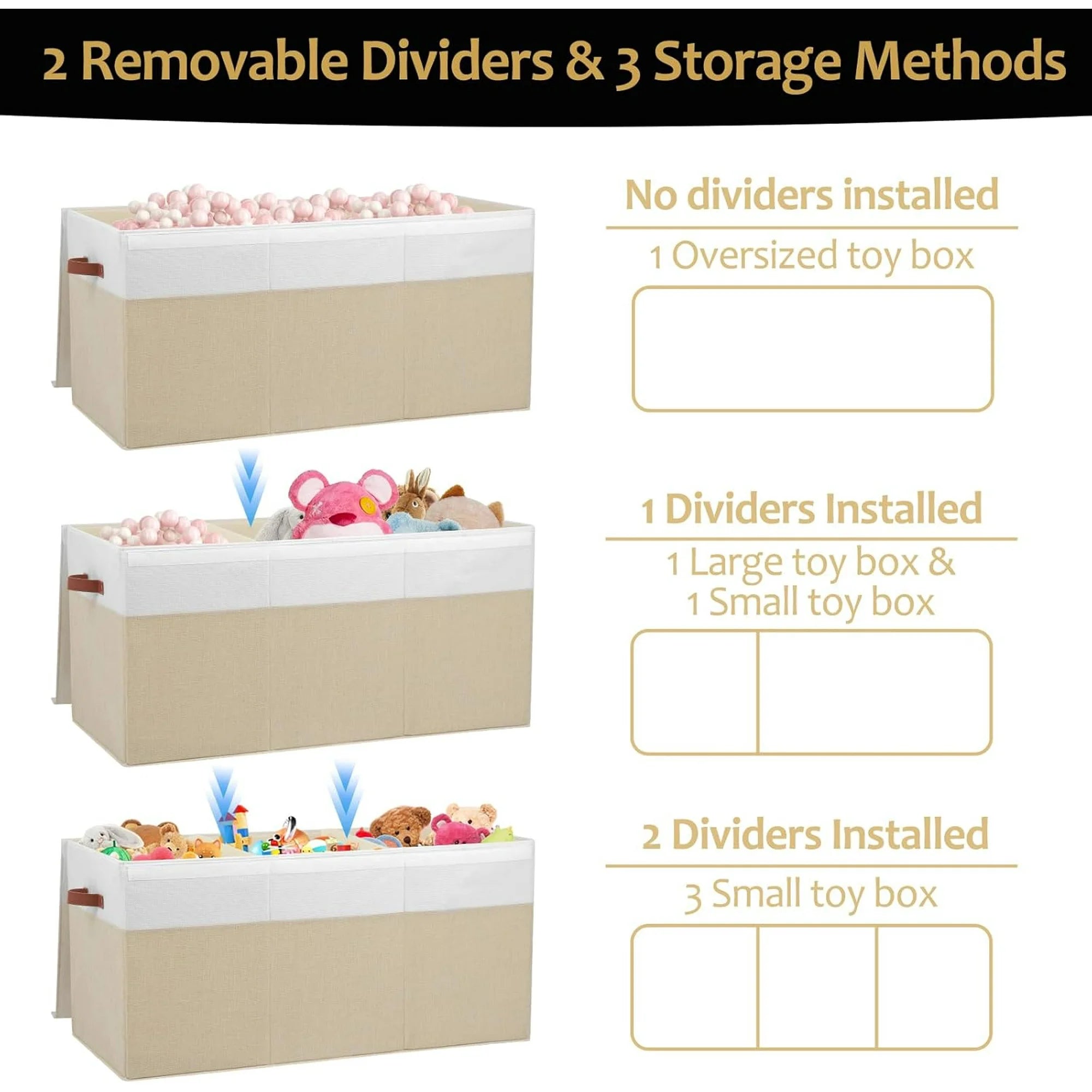 Extra Large Toy Storage Box with Lid, Beige and White R25814