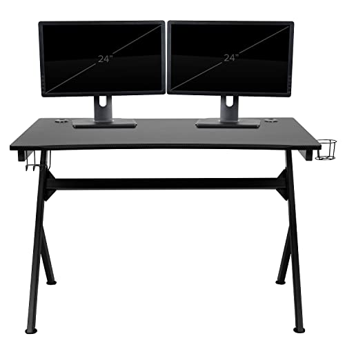 Red Gaming Desk and Blue Reclining Gaming Chair Set with Cup Holder and Headphone Hook P930277
