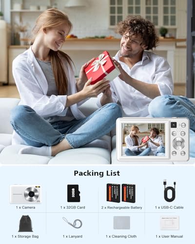 64MP Autofocus Compact Digital Camera with 32GB Card (White) U65935