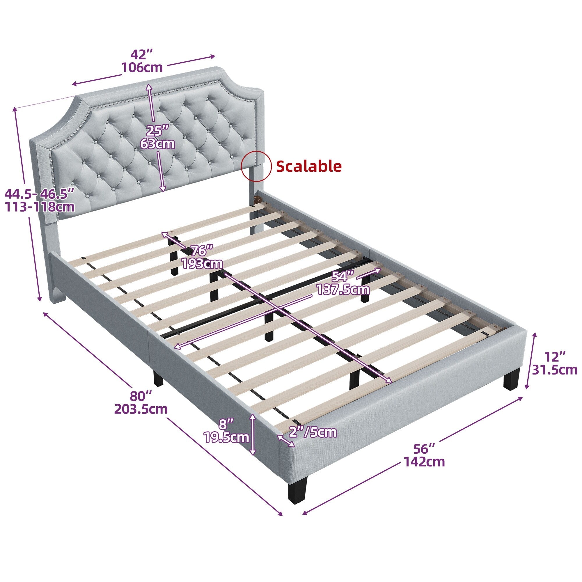 Grey Upholstered Tufted Bed Frame Full L957584