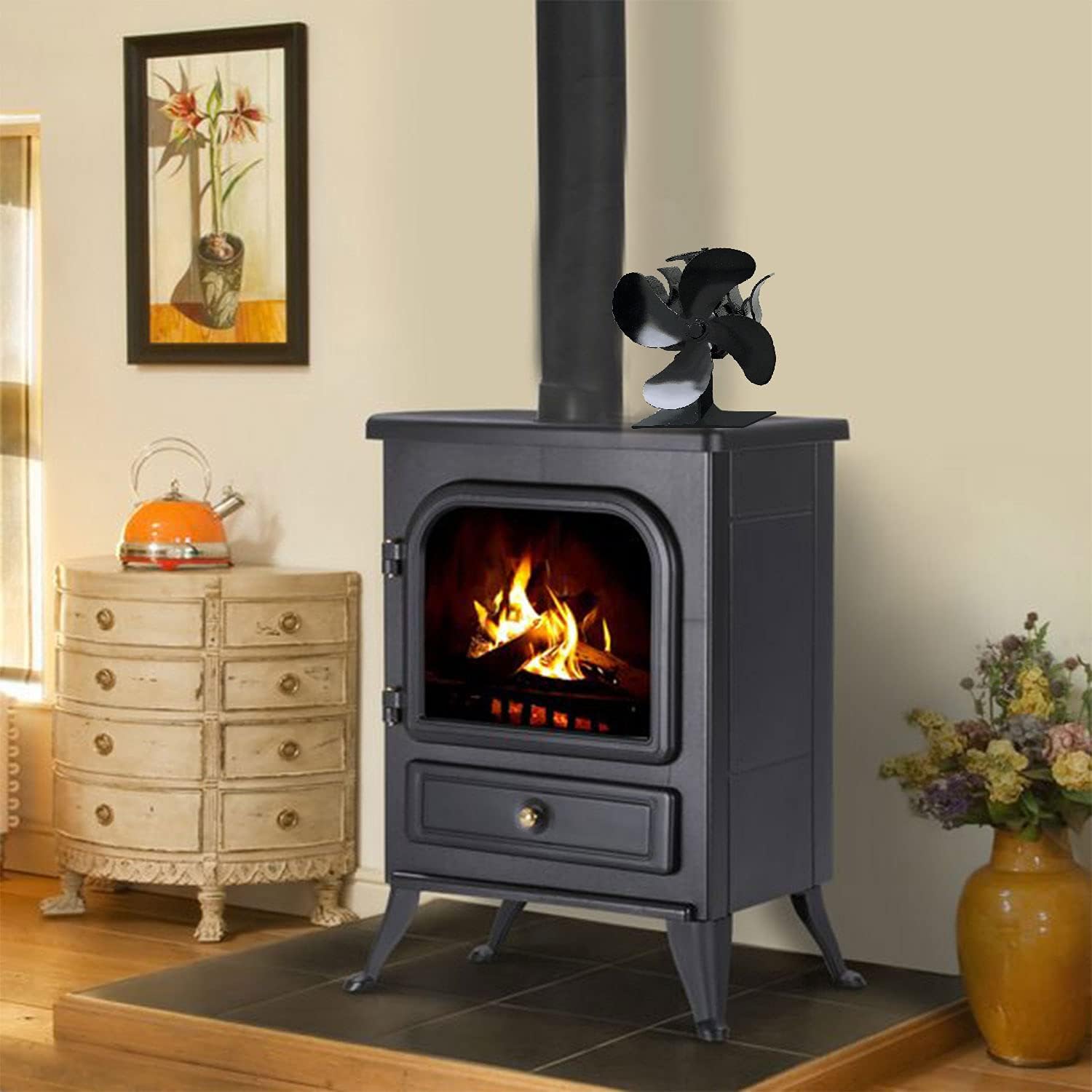 4 Blades Non-Electric Wood Stove Fan Pack of 2 C932
