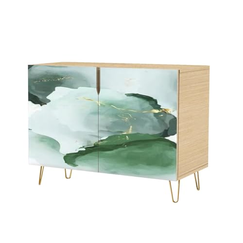 Mid Century Sideboard with 2 Doors Marble Gold White Texture Cabinet L914