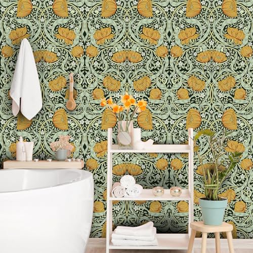 Green Removable Floral Wallpaper 17.7in x 9.8ft G726