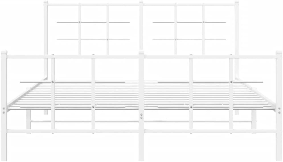 White Steel Metal Bed Frame Double Bed with Headboard Footboard H68388