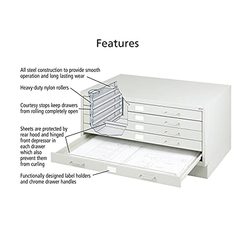 5 Drawer Light Gray Metal Flat File Cabinet J4489