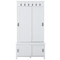 White Wooden Hall Tree with Sliding Doors and Storage Bench W631