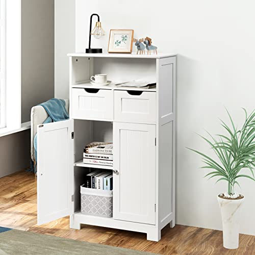 Black Bathroom Floor Cabinet with 2 Removable Drawers, 2 Doors & Adjustable Shelf I67282