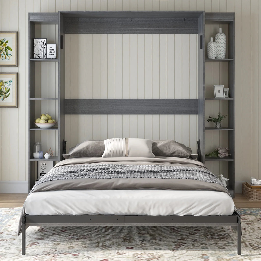 Dark Grey Foldable Murphy Bed with 2 Sides Cabinet B849