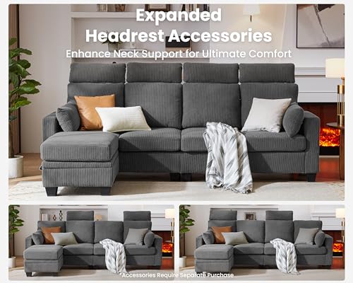 Modular Sectional Couch Corduroy L Shaped Sleeper Sofa with Storage Ottoman J7130