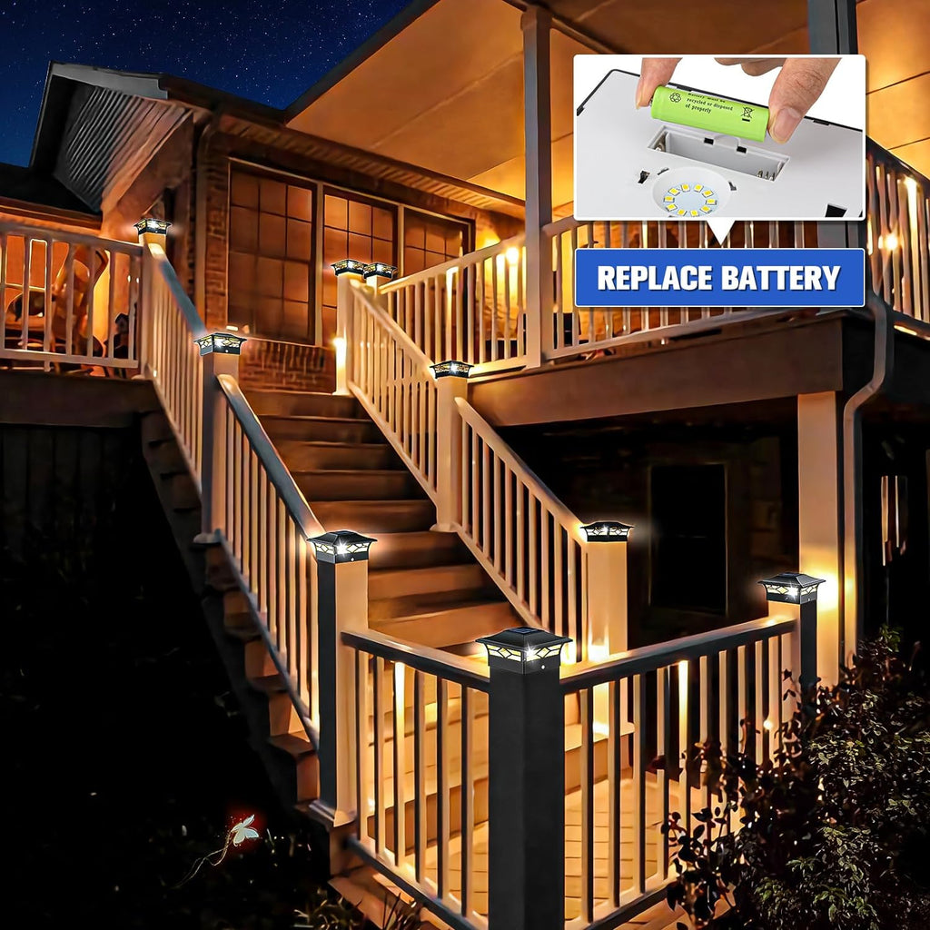 12 Pack White Solar Post Cap Lights and 6 Pack Black Solar Fence Post Cap Lights S9820