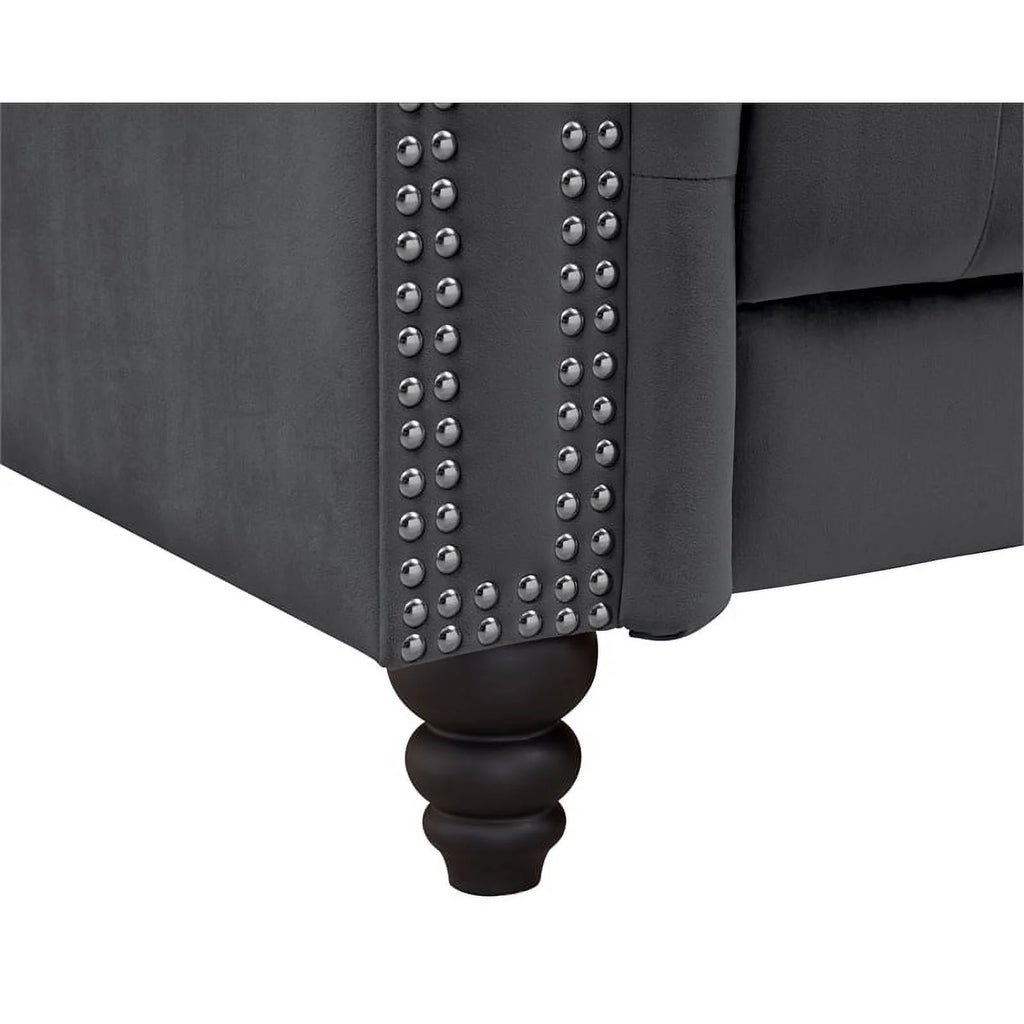 68" Button Tufted Velvet Fabric Loveseat Gray W8142